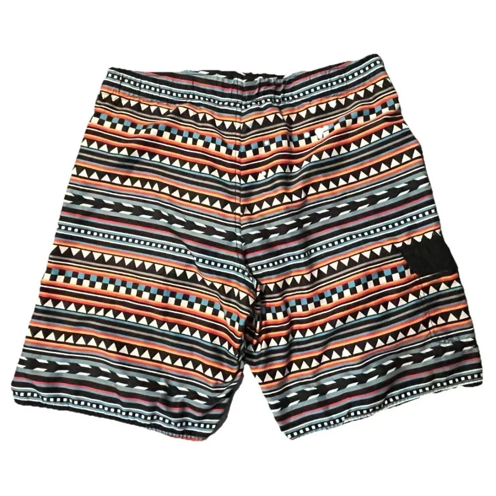 Board Shorts Men's Tribal Aztec Striped Drawstring Lined Swim Trunks Size L